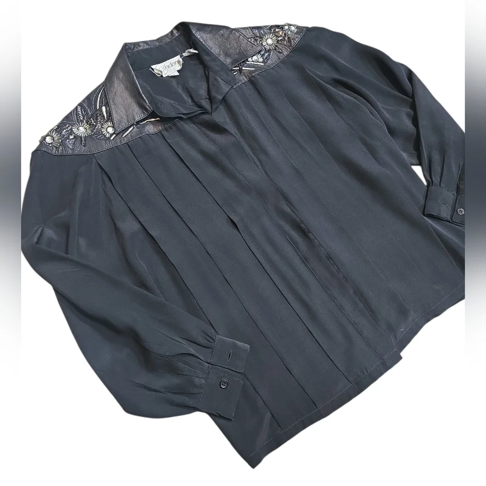 Vintage Western Cowgirl Silk Leather Snakeskin Button Up Blouse Size 8 Rodeo - Picture 9 of 10